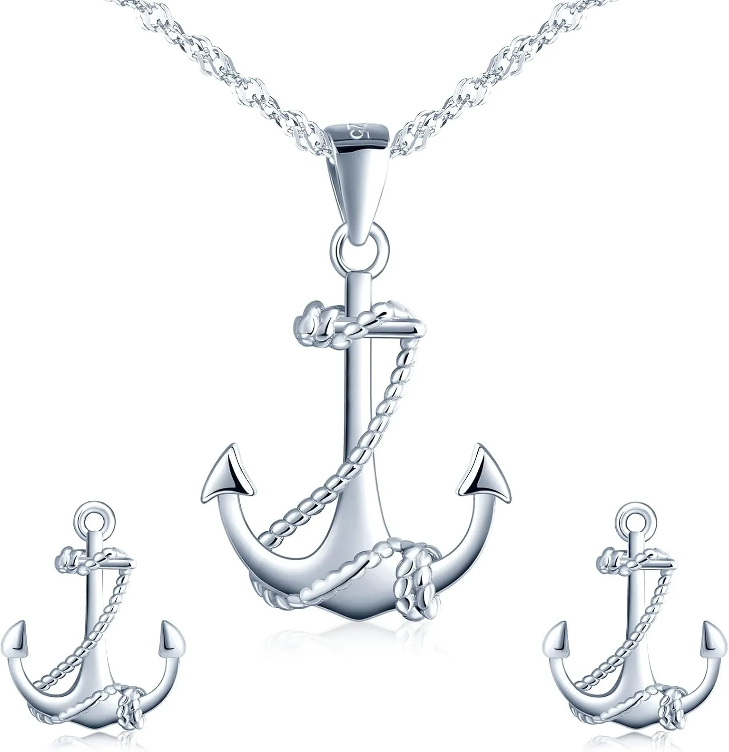Yumilok Jewelry Sets for Women-Nautical Anchor Sterling Silver Necklace Earrings Dainty Locket Pendant Necklace Stud Earrings for Teen Friends Mom Birthday Bridesmaids Wedding Mothers Day Gifts