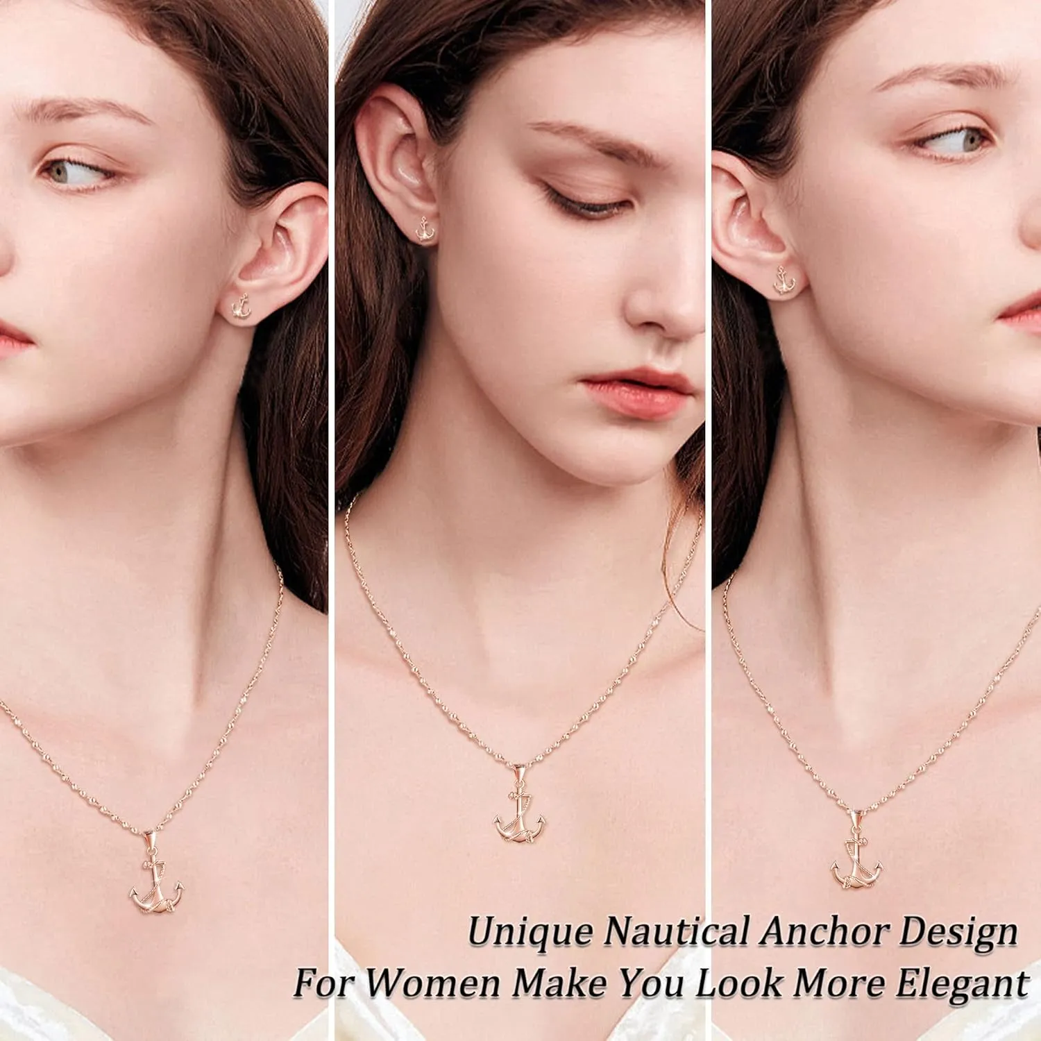 Yumilok Jewelry Sets for Women-Nautical Anchor Sterling Silver Necklace Earrings Dainty Locket Pendant Necklace Stud Earrings for Teen Friends Mom Birthday Bridesmaids Wedding Mothers Day Gifts