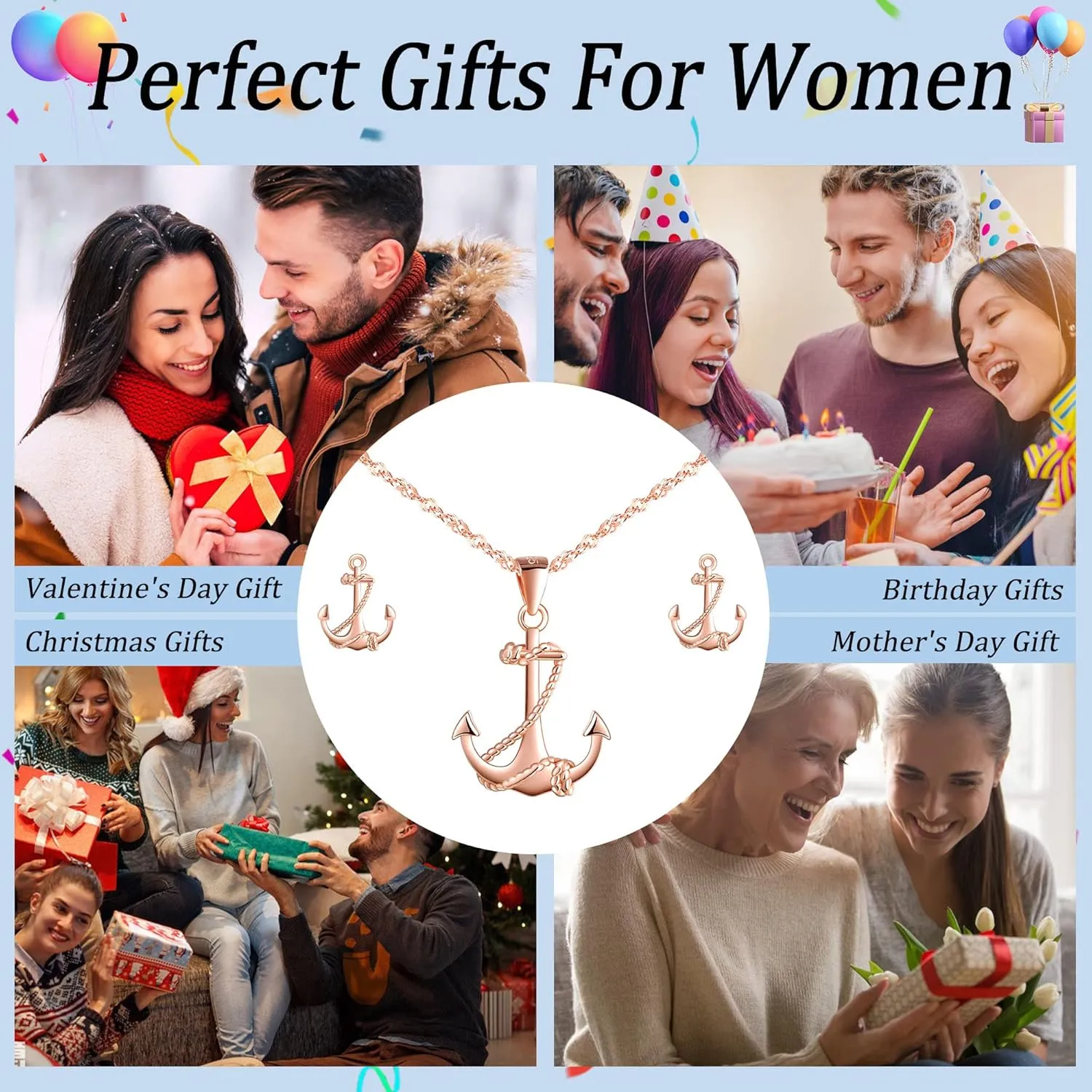 Yumilok Jewelry Sets for Women-Nautical Anchor Sterling Silver Necklace Earrings Dainty Locket Pendant Necklace Stud Earrings for Teen Friends Mom Birthday Bridesmaids Wedding Mothers Day Gifts