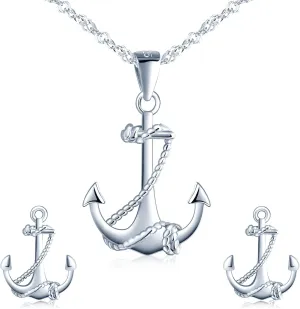 Yumilok Jewelry Sets for Women-Nautical Anchor Sterling Silver Necklace Earrings Dainty Locket Pendant Necklace Stud Earrings for Teen Friends Mom Birthday Bridesmaids Wedding Mothers Day Gifts