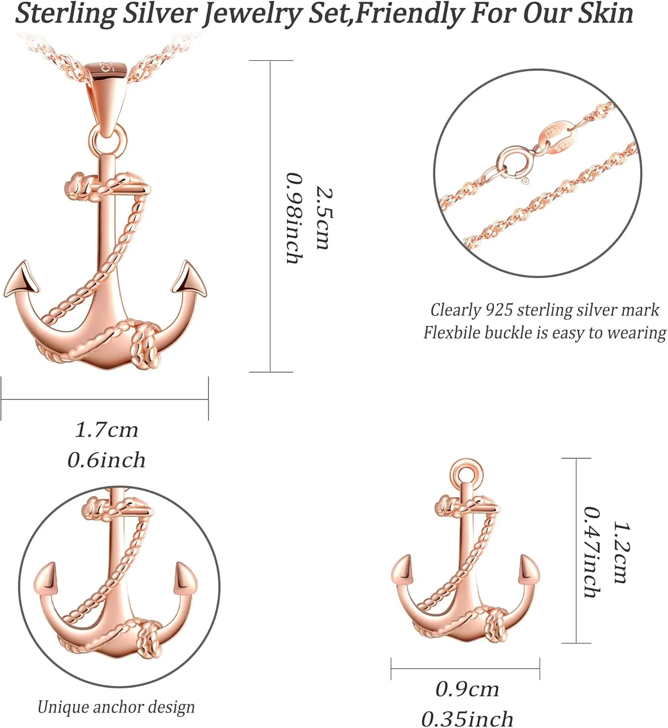 Yumilok Jewelry Sets for Women-Nautical Anchor Sterling Silver Necklace Earrings Dainty Locket Pendant Necklace Stud Earrings for Teen Friends Mom Birthday Bridesmaids Wedding Mothers Day Gifts