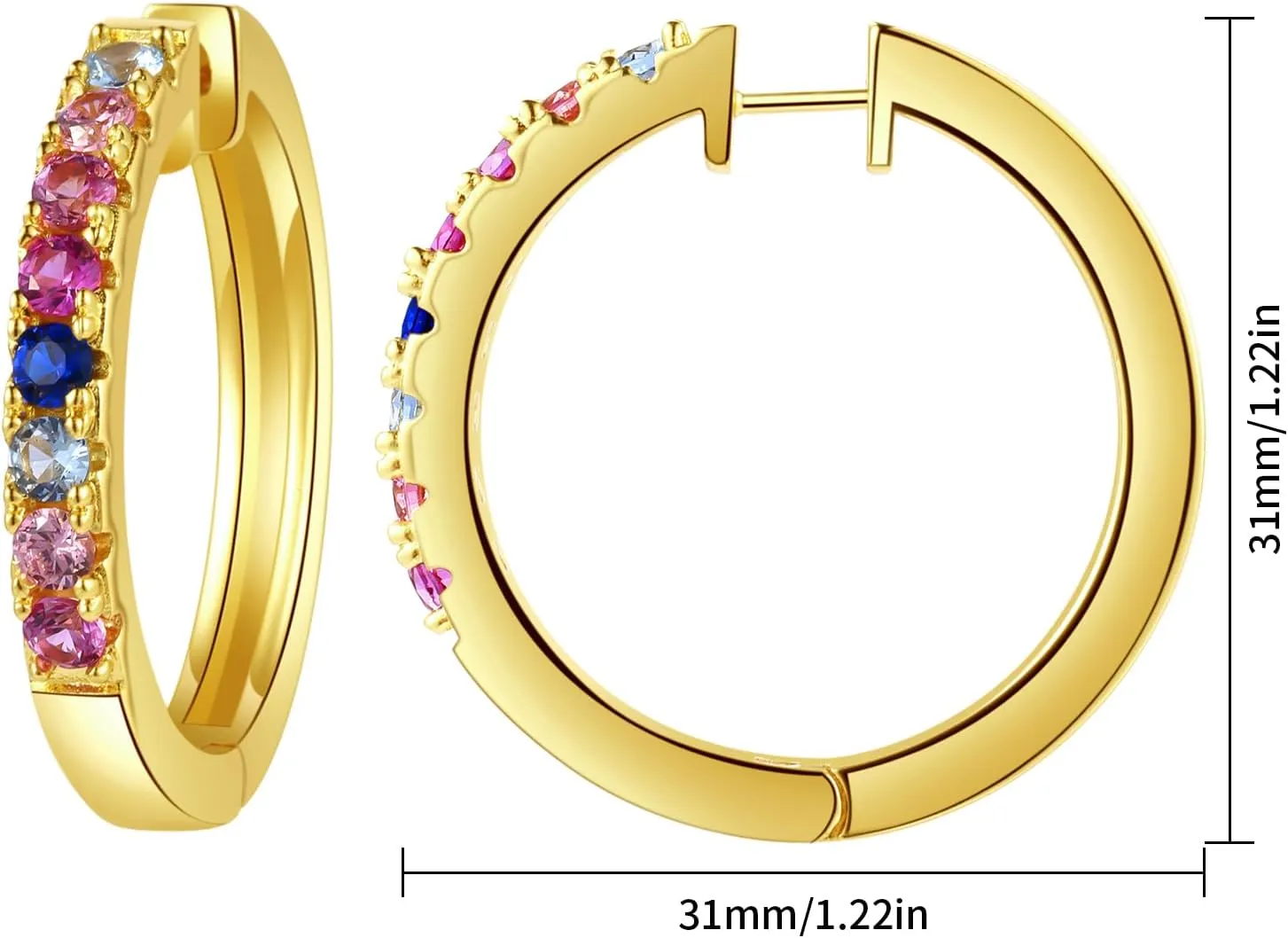 Zaano 14K Gold Plated Hoop Earrings for Women Girls 925 Sterling Silver Post  Large Small Twisted Chunky Thick CZ Hoop Square 
