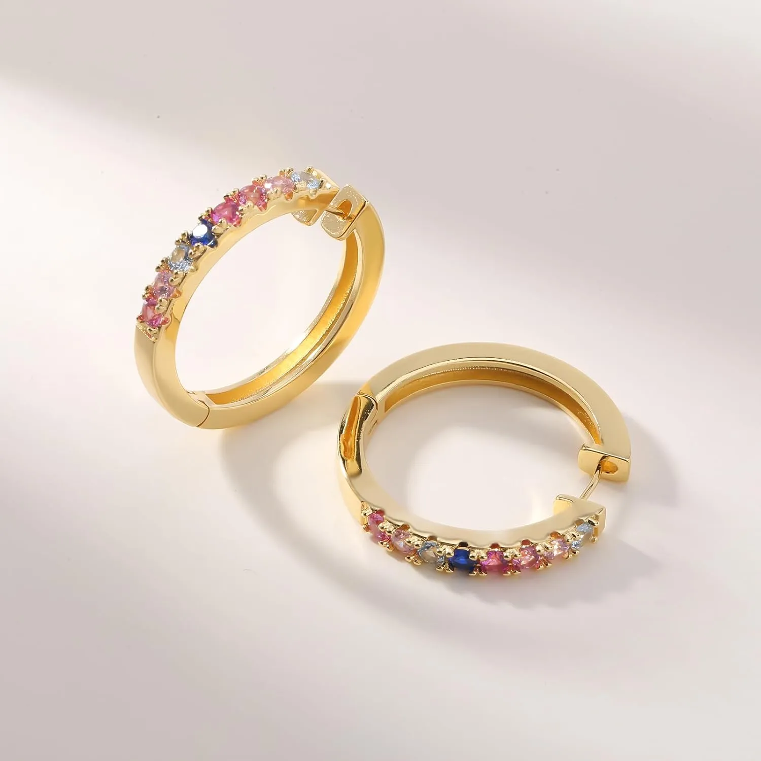 Zaano 14K Gold Plated Hoop Earrings for Women Girls 925 Sterling Silver Post  Large Small Twisted Chunky Thick CZ Hoop Square 