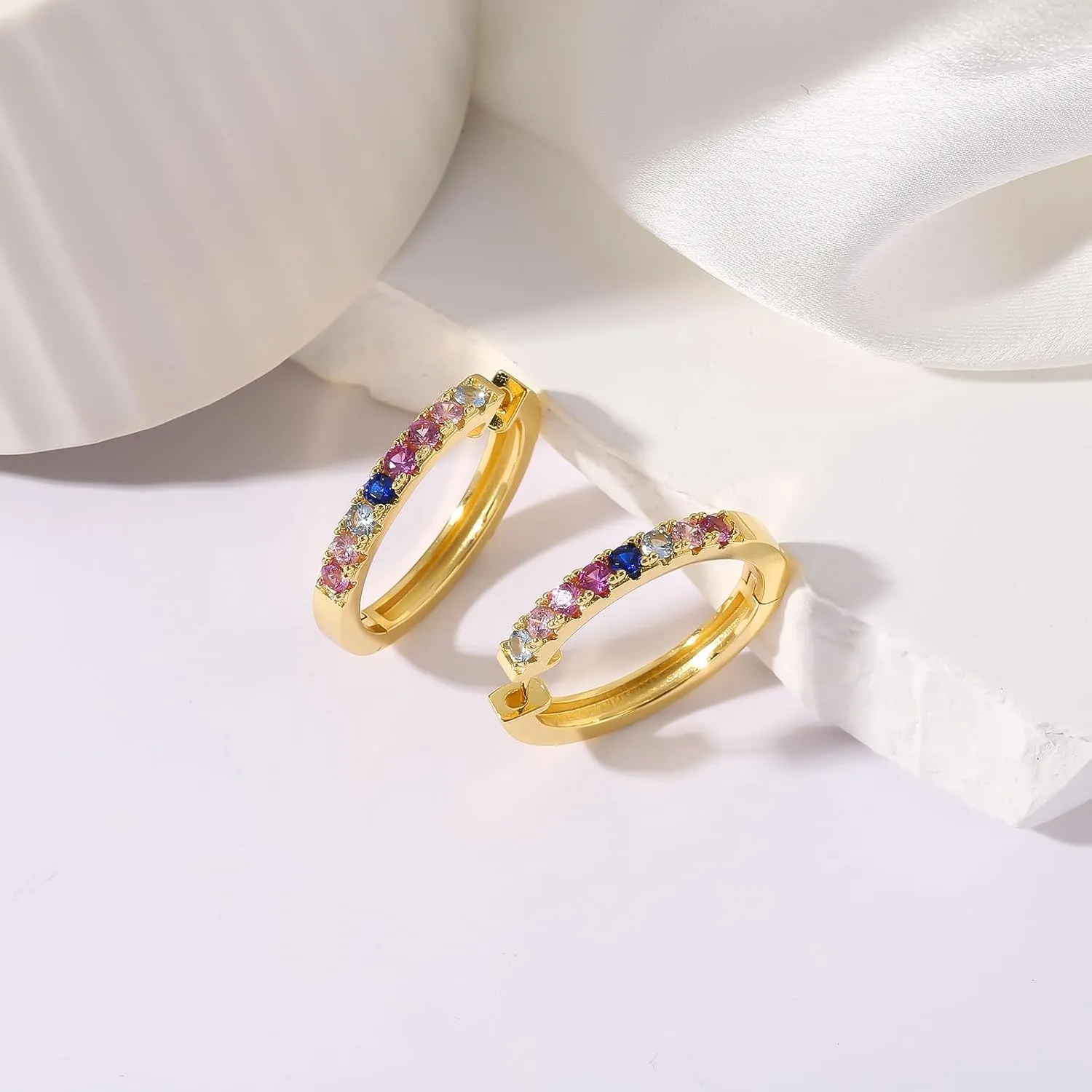 Zaano 14K Gold Plated Hoop Earrings for Women Girls 925 Sterling Silver Post  Large Small Twisted Chunky Thick CZ Hoop Square 