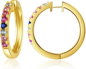 Zaano 14K Gold Plated Hoop Earrings for Women Girls 925 Sterling Silver Post  Large Small Twisted Chunky Thick CZ Hoop Square 