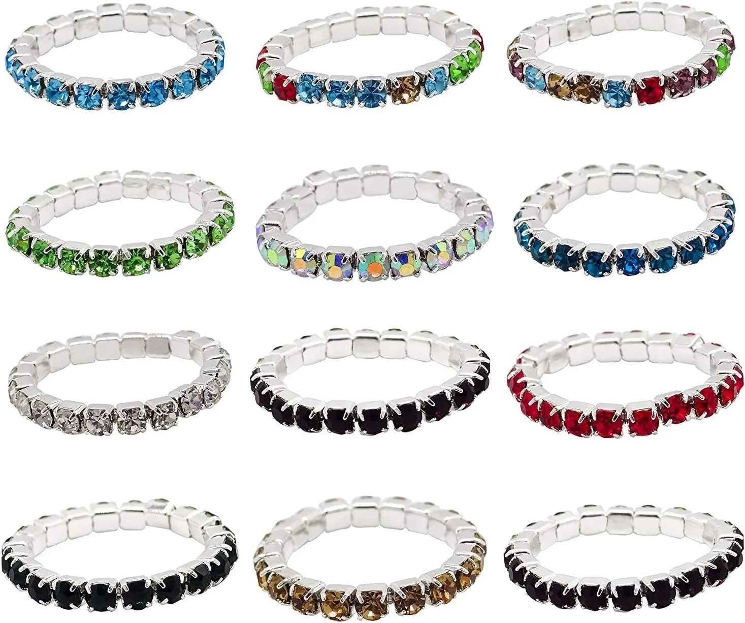 ZAKIA 12pcs Elastic Crystal Toe Ring Jewelry Bag Rhinestone Accessories