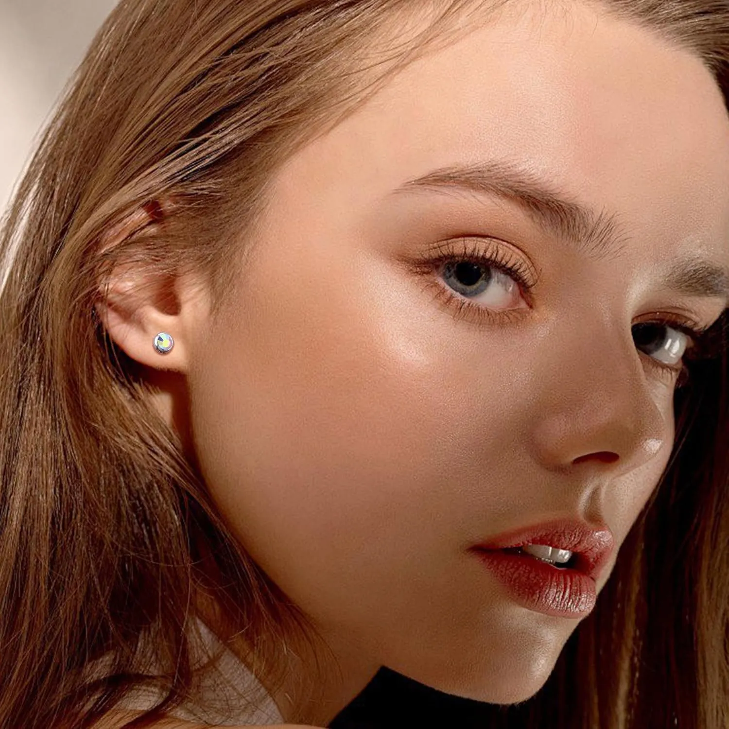 ZDE Titanium Women Flatback Earrings for Women Crystal Stud Earrings Flat Back Earrings Hypoallergenic Cartilage Flatback Earring Tragus Helix Tragus Conch Piercing 3mm-5mm
