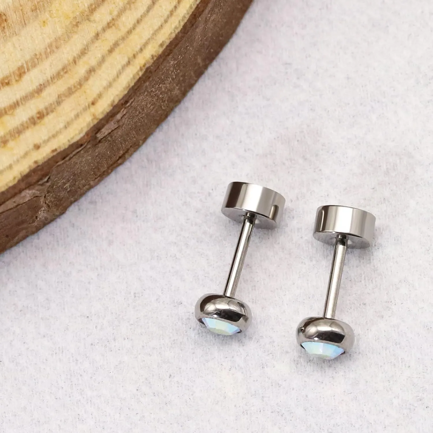 ZDE Titanium Women Flatback Earrings for Women Crystal Stud Earrings Flat Back Earrings Hypoallergenic Cartilage Flatback Earring Tragus Helix Tragus Conch Piercing 3mm-5mm