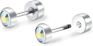 ZDE Titanium Women Flatback Earrings for Women Crystal Stud Earrings Flat Back Earrings Hypoallergenic Cartilage Flatback Earring Tragus Helix Tragus Conch Piercing 3mm-5mm