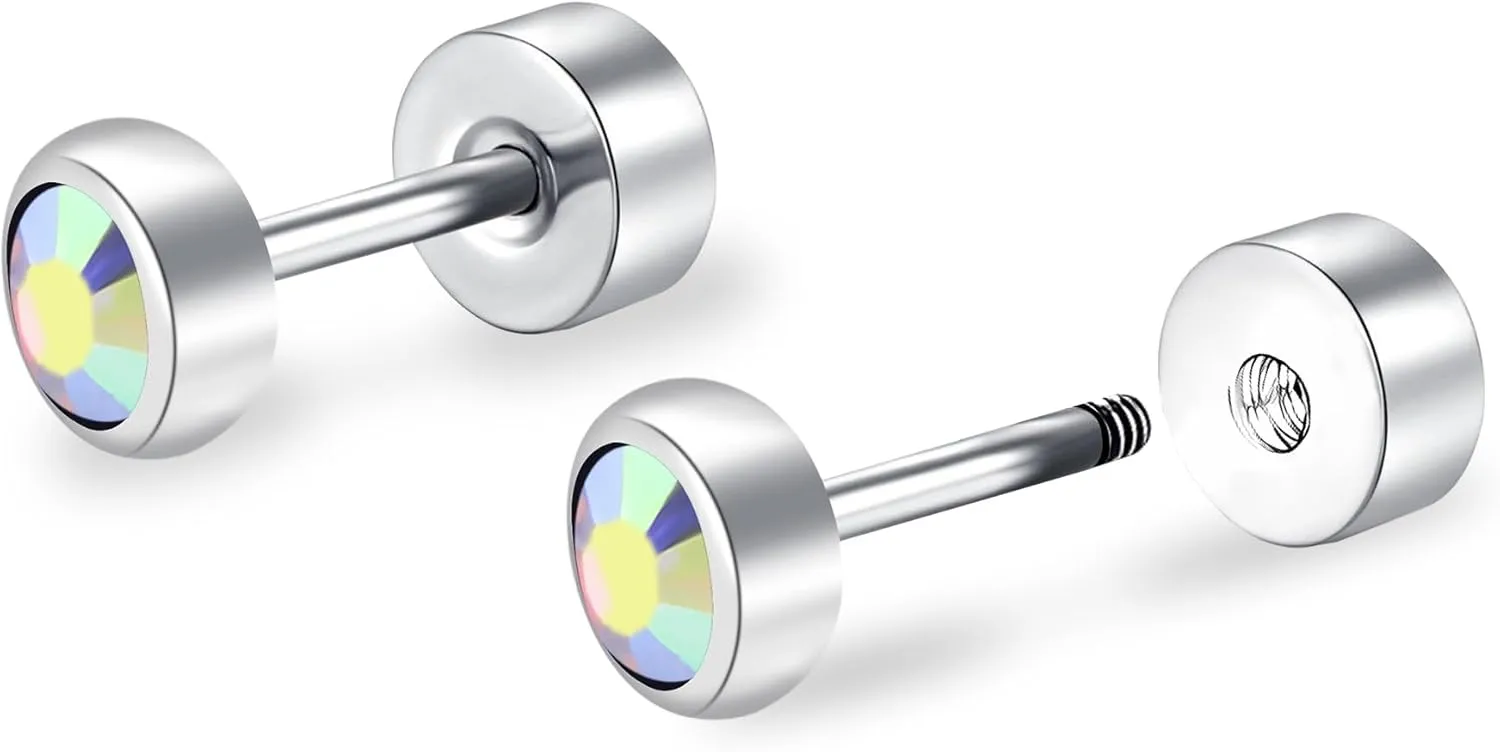 ZDE Titanium Women Flatback Earrings for Women Crystal Stud Earrings Flat Back Earrings Hypoallergenic Cartilage Flatback Earring Tragus Helix Tragus Conch Piercing 3mm-5mm