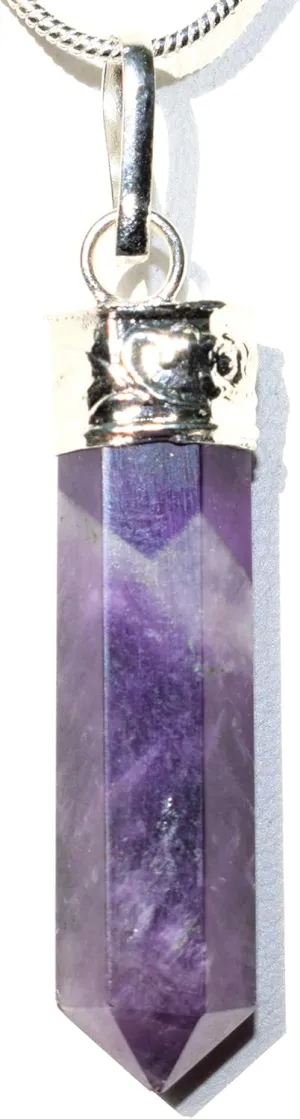 Zenergy Gems CHARGED Himalayan Amethyst Crystal Perfect Pendant   20" Silver Chain   Selenite Heart Charging Crystal Included (HEALING ENERGY)