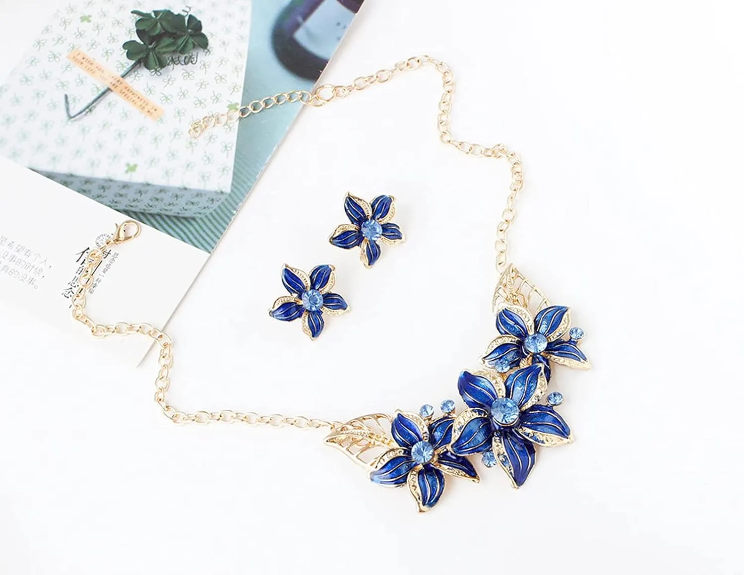 Zittop Fashion Women Crystal Flower Statement Gold Plated Necklace Earrings Jewelry Set