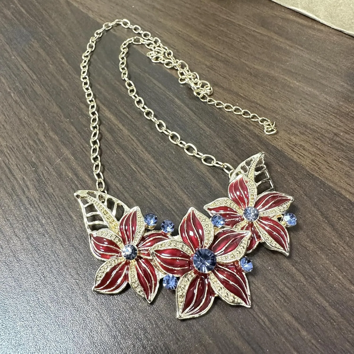 Zittop Fashion Women Crystal Flower Statement Gold Plated Necklace Earrings Jewelry Set