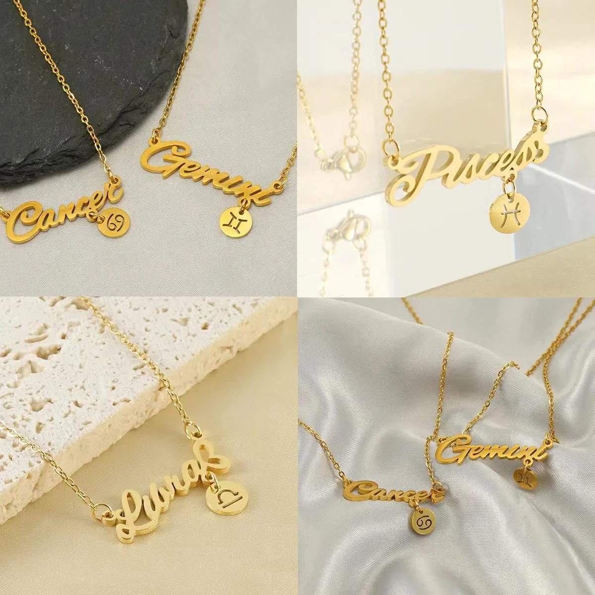 Zodiac Constellation Horoscope Pendant Necklaces Gold Plated Astrology Necklaces for Women Best Gift for birthday Jewelry New Year Mothers day Christmas wedding