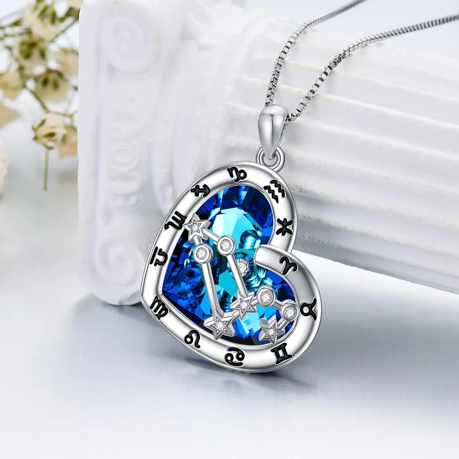 Zodiac Constellation Necklaces 925 Sterling Silver Zodiac Pendant Necklace with Crystal Astrology Horoscope Jewelry Constellation Birthday Gifts for Women
