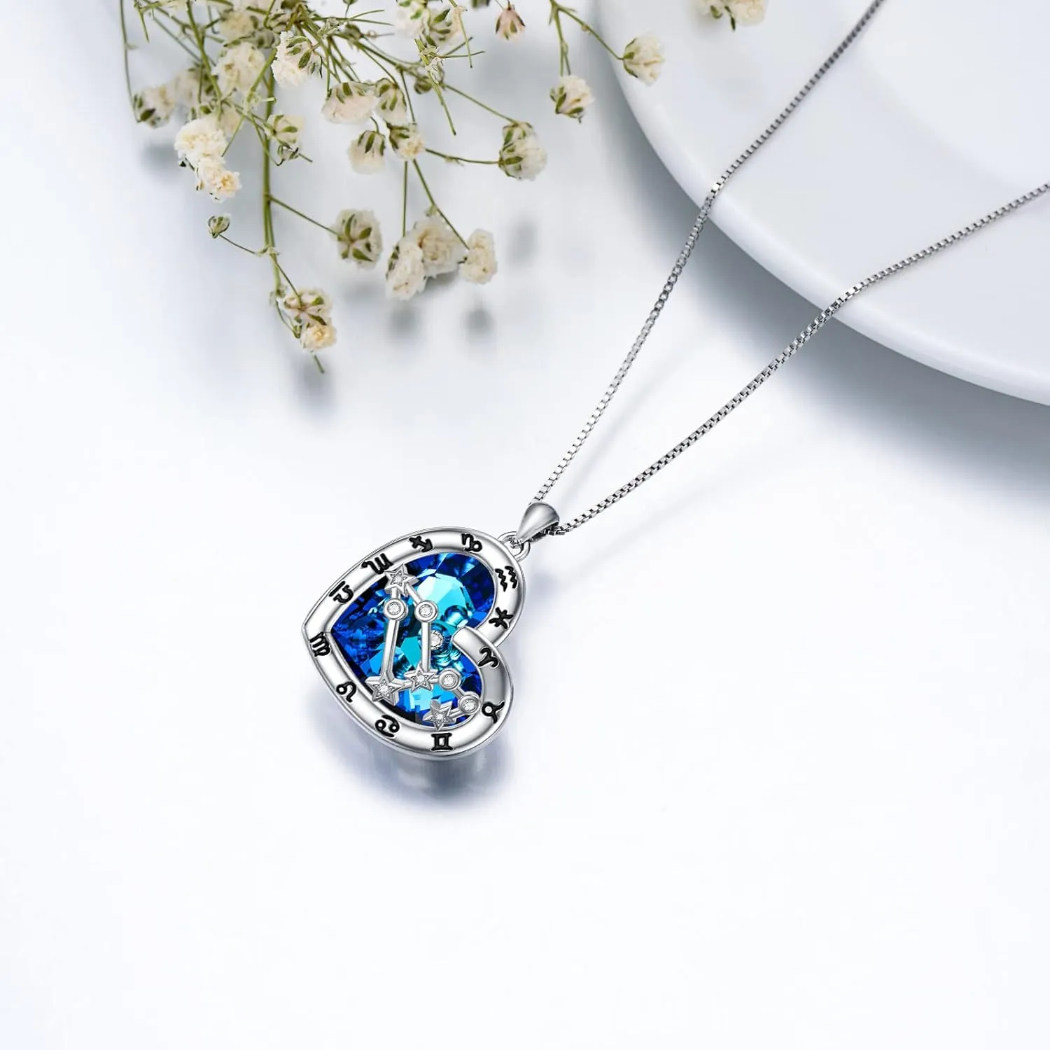 Zodiac Constellation Necklaces 925 Sterling Silver Zodiac Pendant Necklace with Crystal Astrology Horoscope Jewelry Constellation Birthday Gifts for Women
