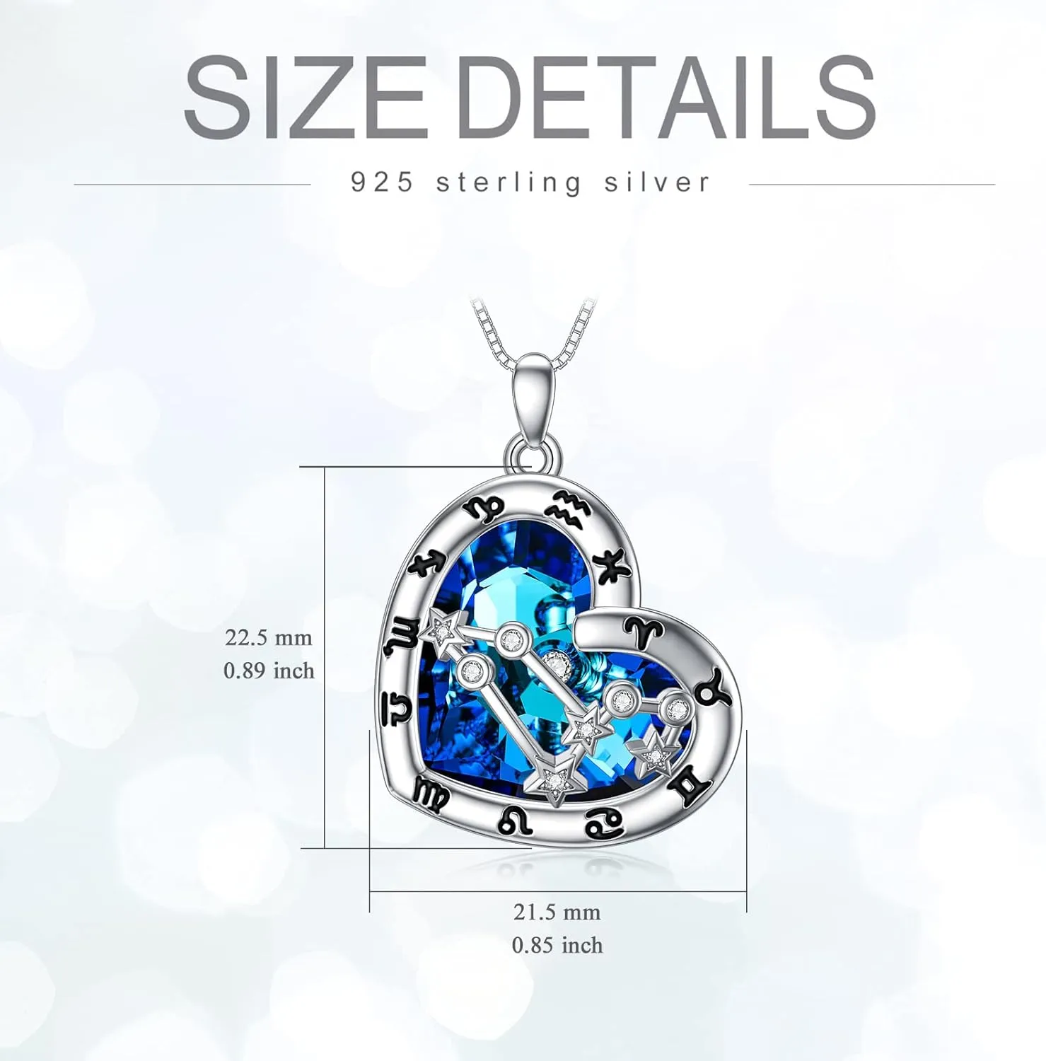 Zodiac Constellation Necklaces 925 Sterling Silver Zodiac Pendant Necklace with Crystal Astrology Horoscope Jewelry Constellation Birthday Gifts for Women
