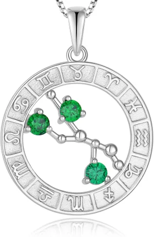 Zodiac Constellation Pendant Necklace for Women - Solid Sterling Silver 18K White Gold Plated Astrology Horoscope Birthstone Anniversary Birthday Jewelry