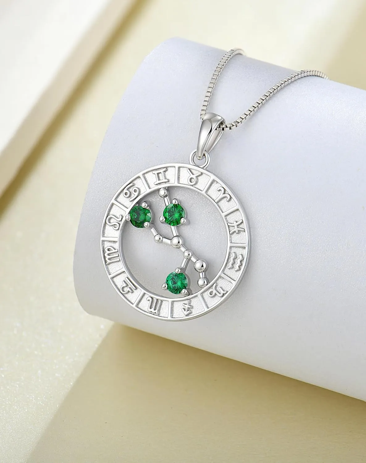 Zodiac Constellation Pendant Necklace for Women - Solid Sterling Silver 18K White Gold Plated Astrology Horoscope Birthstone Anniversary Birthday Jewelry