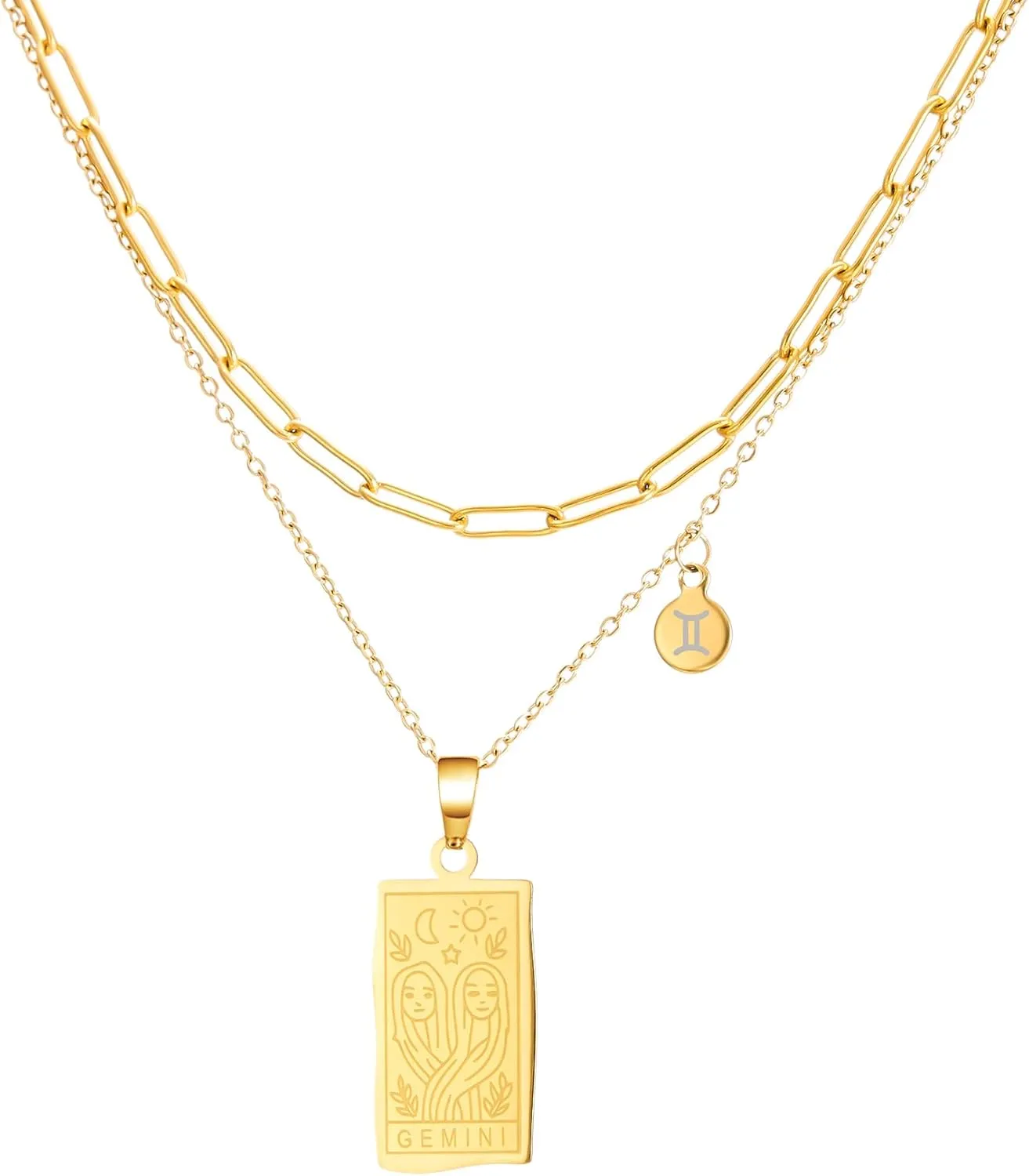 Zodiac Necklace Zodiac Constellation Layered Necklace Stainless Steel Tarot Card Pendant 14k Gold Plated Necklace Jewelry Gift for Women