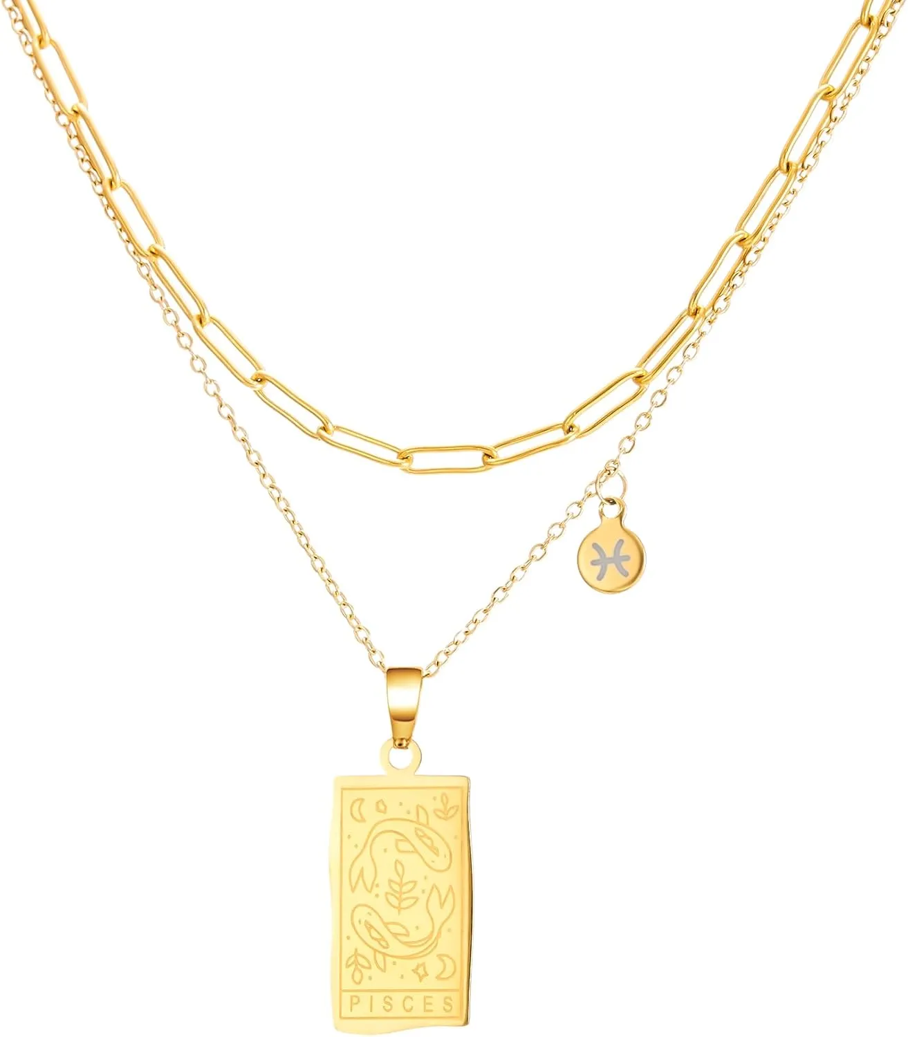 Zodiac Necklace Zodiac Constellation Layered Necklace Stainless Steel Tarot Card Pendant 14k Gold Plated Necklace Jewelry Gift for Women