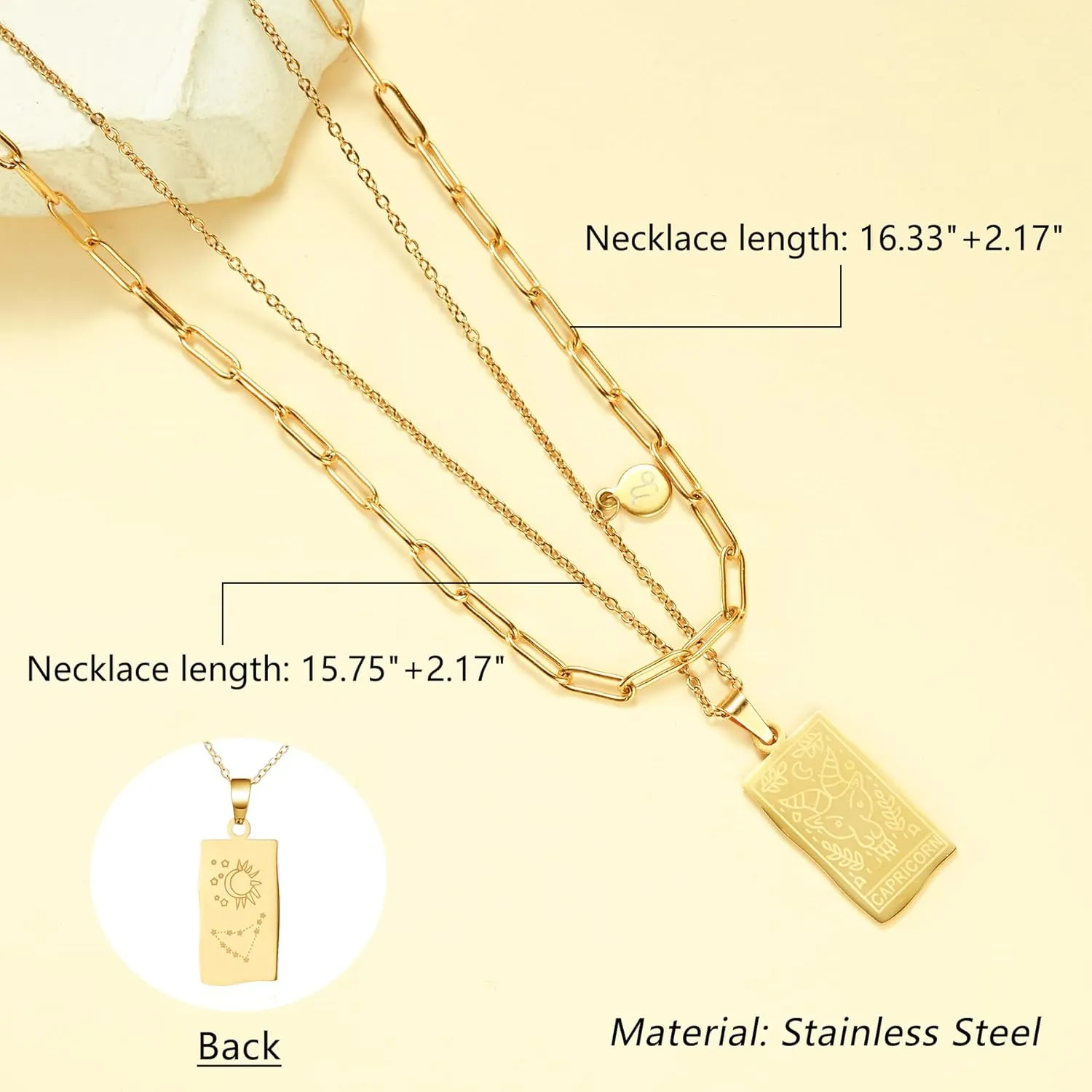 Zodiac Necklace Zodiac Constellation Layered Necklace Stainless Steel Tarot Card Pendant 14k Gold Plated Necklace Jewelry Gift for Women