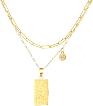 Zodiac Necklace Zodiac Constellation Layered Necklace Stainless Steel Tarot Card Pendant 14k Gold Plated Necklace Jewelry Gift for Women
