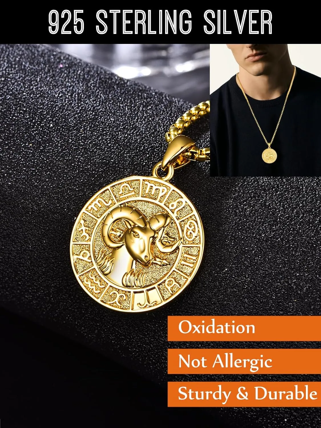Zodiac Necklaces for Men, 925 Sterling Silver 12 Constellation Horoscope Sign Pendant Necklace, Birthday Father's Day Jewelry Gifts for Husband Boyfriend Father Grandpa Son