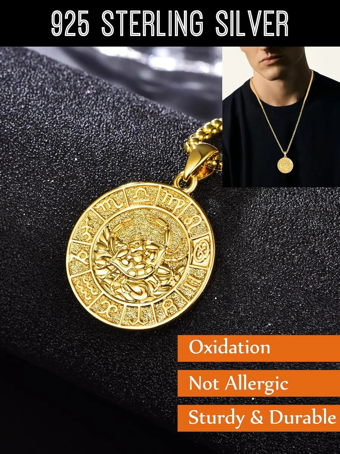Zodiac Necklaces for Men, 925 Sterling Silver 12 Constellation Horoscope Sign Pendant Necklace, Birthday Father's Day Jewelry Gifts for Husband Boyfriend Father Grandpa Son