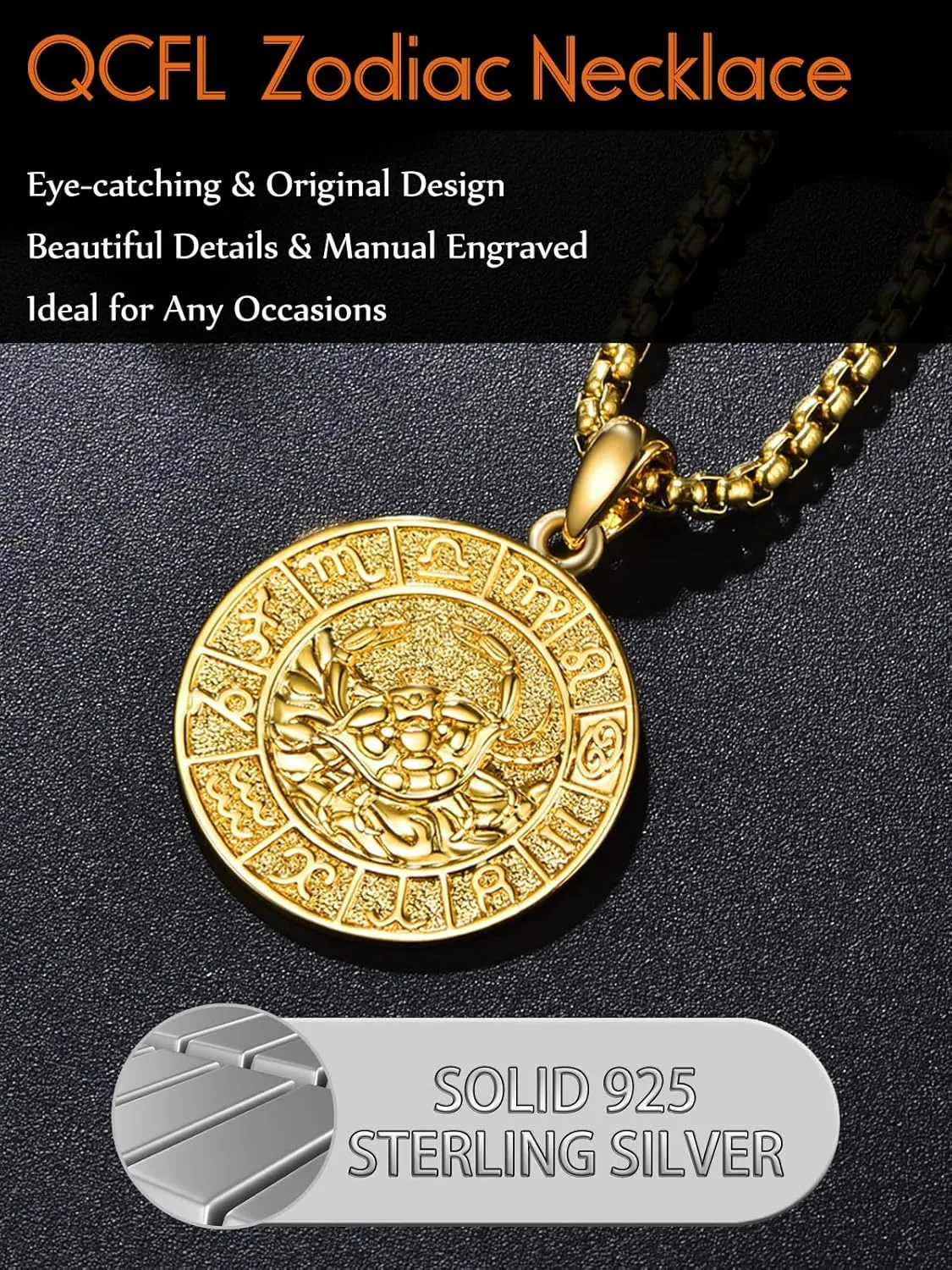 Zodiac Necklaces for Men, 925 Sterling Silver 12 Constellation Horoscope Sign Pendant Necklace, Birthday Father's Day Jewelry Gifts for Husband Boyfriend Father Grandpa Son