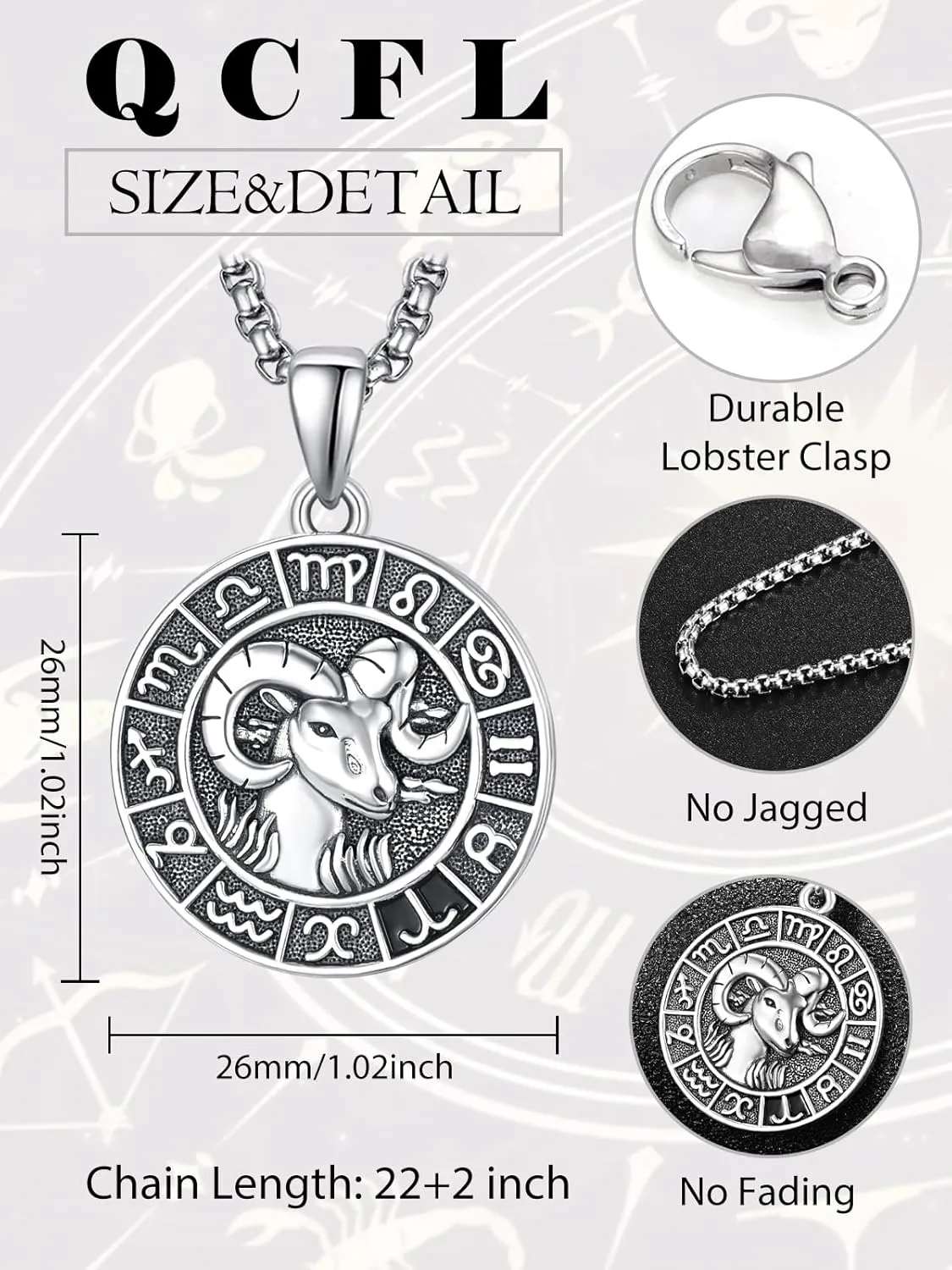 Zodiac Necklaces for Men, 925 Sterling Silver 12 Constellation Horoscope Sign Pendant Necklace, Birthday Father's Day Jewelry Gifts for Husband Boyfriend Father Grandpa Son