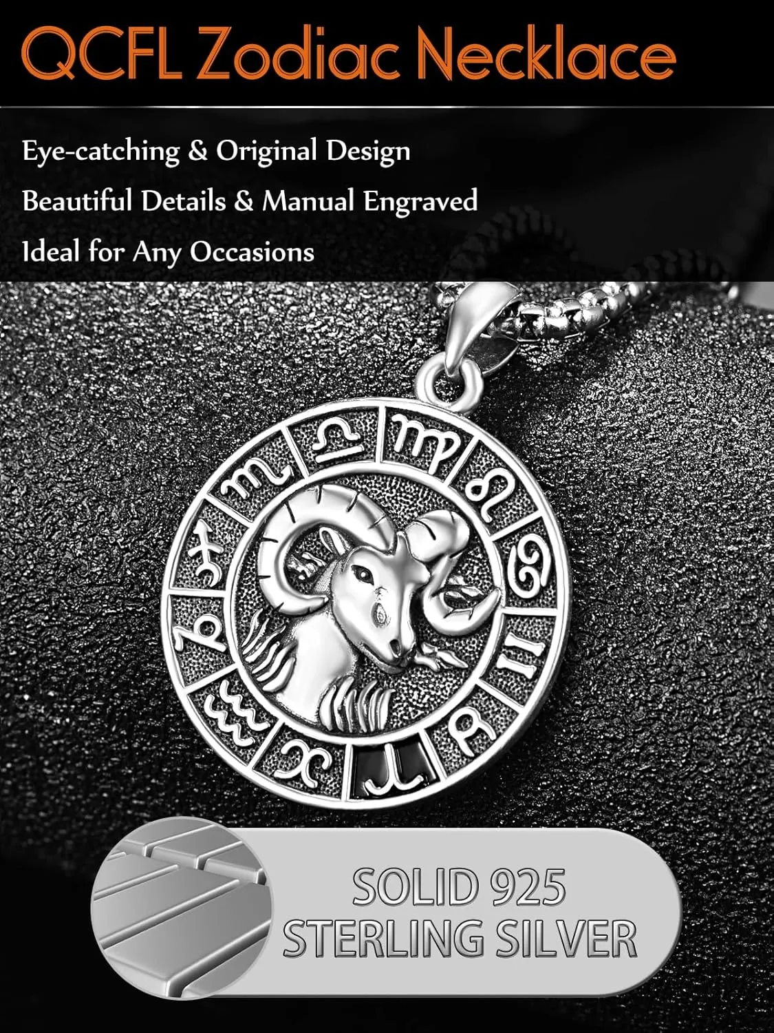 Zodiac Necklaces for Men, 925 Sterling Silver 12 Constellation Horoscope Sign Pendant Necklace, Birthday Father's Day Jewelry Gifts for Husband Boyfriend Father Grandpa Son