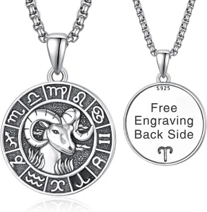 Zodiac Necklaces for Men, 925 Sterling Silver 12 Constellation Horoscope Sign Pendant Necklace, Birthday Father's Day Jewelry Gifts for Husband Boyfriend Father Grandpa Son