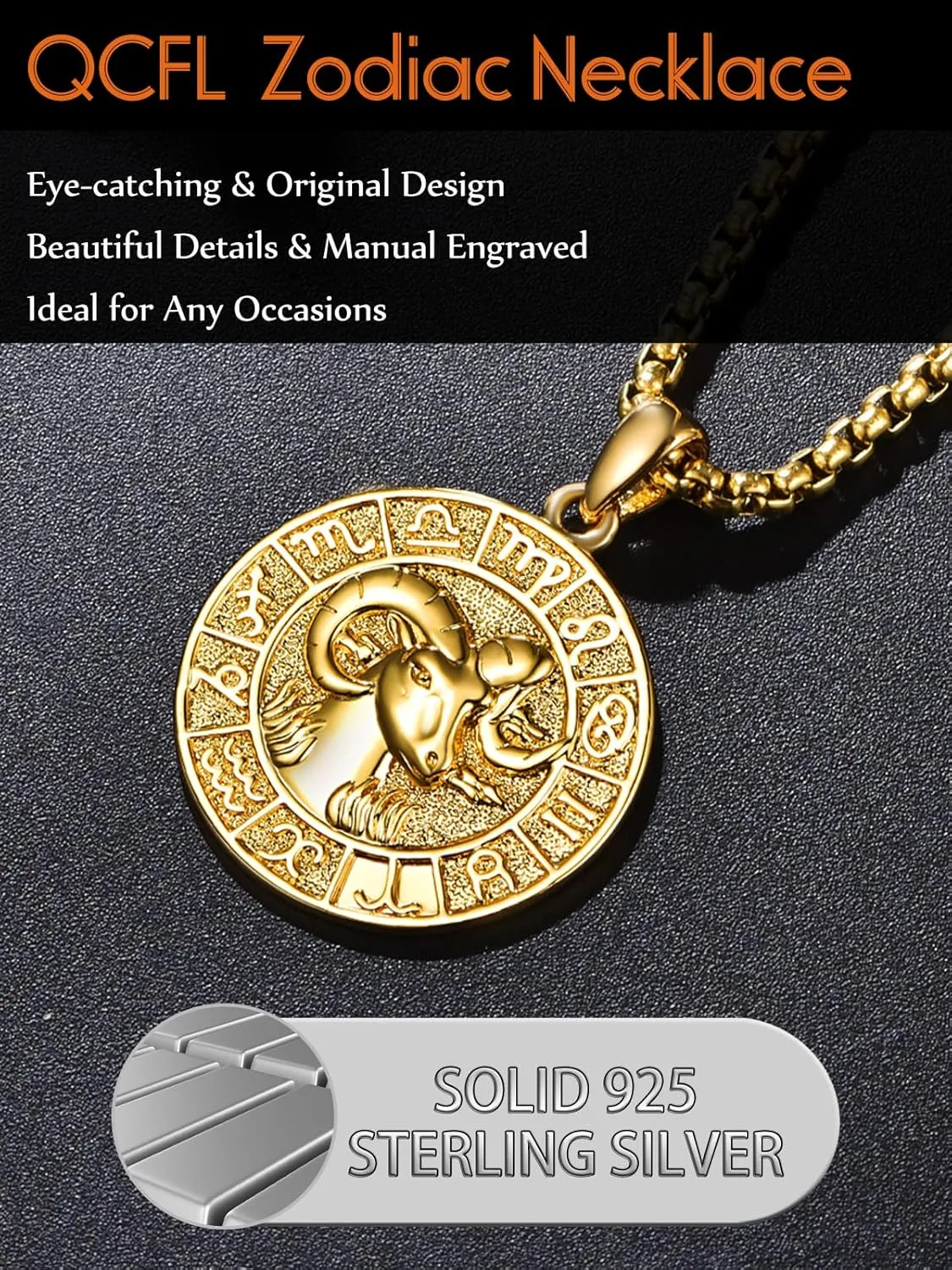Zodiac Necklaces for Men, 925 Sterling Silver 12 Constellation Horoscope Sign Pendant Necklace, Birthday Father's Day Jewelry Gifts for Husband Boyfriend Father Grandpa Son