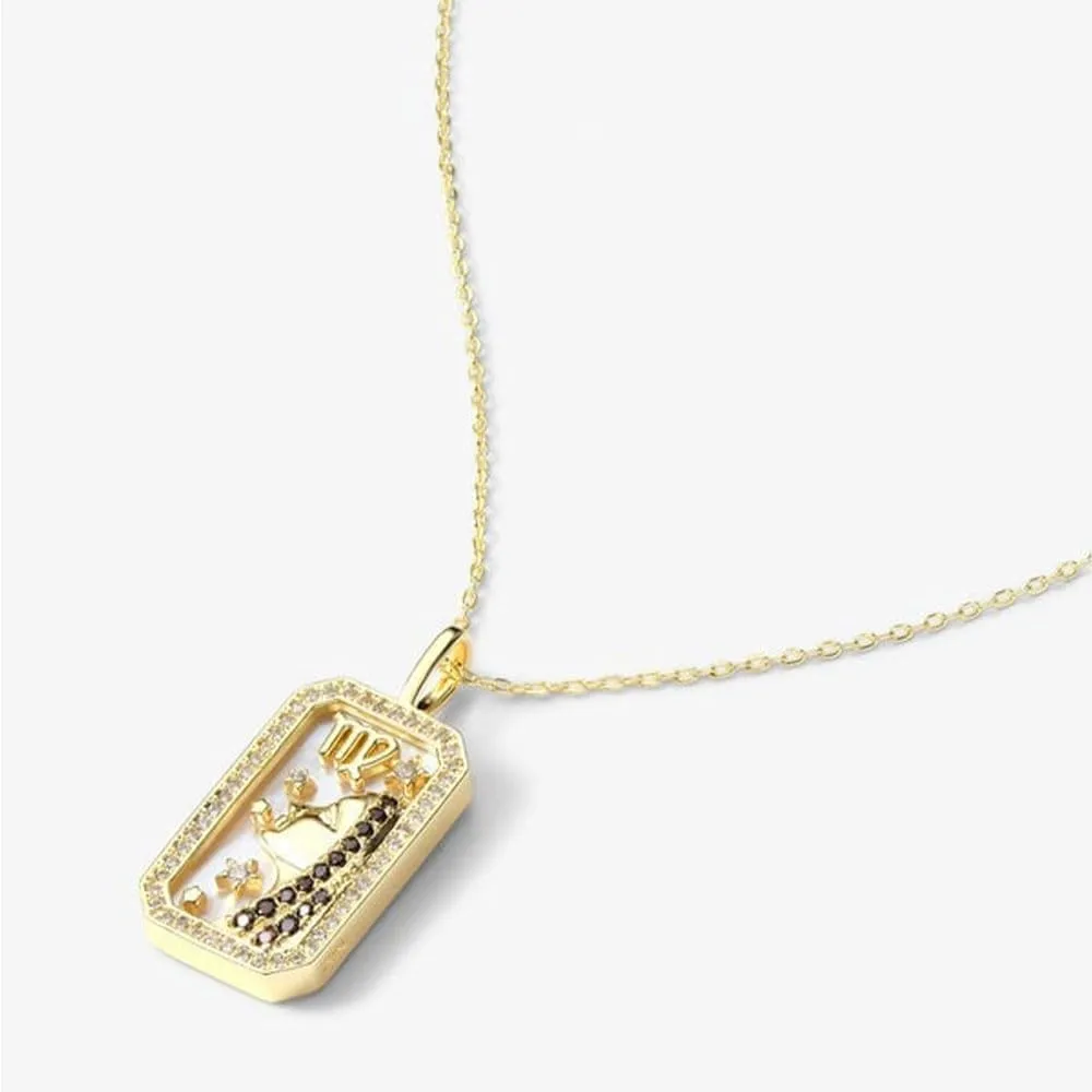 Zodiac Pendant Necklace, Copper Engraving Zodiac Pendant, Dainty Personalized Zodiac Necklace, Zodiac Necklace Jewelry for Women