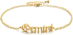 Zodiac Sign Anklet for Women, 12 Constellation Ankle Bracelets Gold Silver Horoscope Anklet Adjustable Foot Chain Dainty Brithday Gifts - gemini