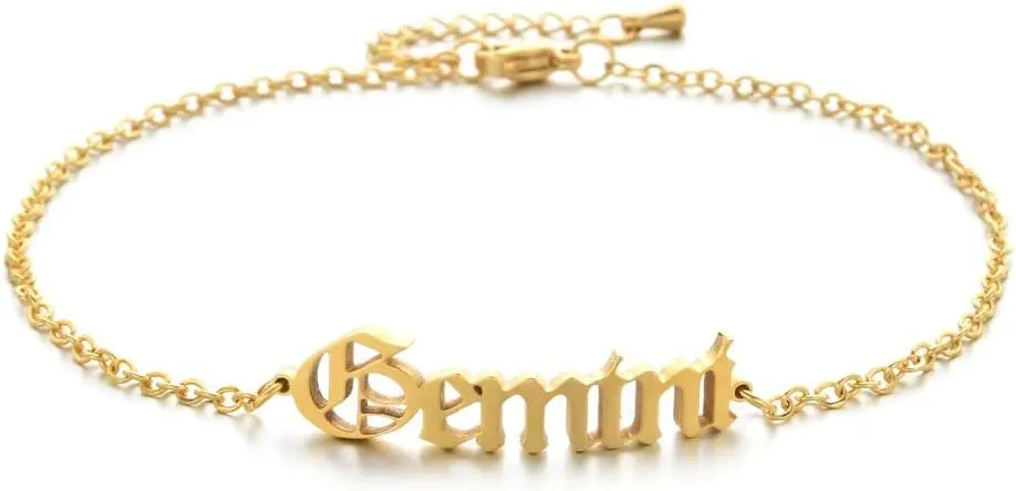 Zodiac Sign Anklet for Women, 12 Constellation Ankle Bracelets Gold Silver Horoscope Anklet Adjustable Foot Chain Dainty Brithday Gifts - gemini