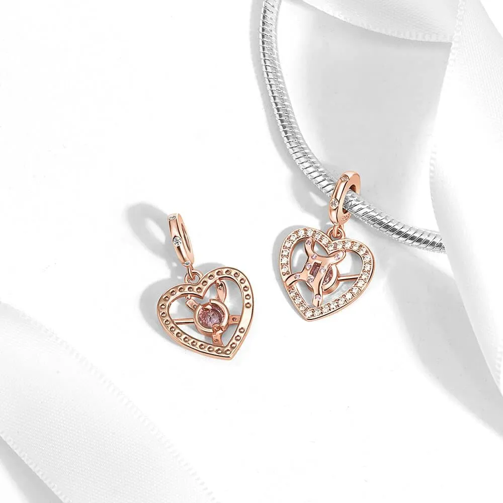 Zodiac Sign Charm for Bracelets and Necklaces Rose Gold 925 Sterling Silver Charms, 12 Horoscope Constellation Birthstone Beads for Women