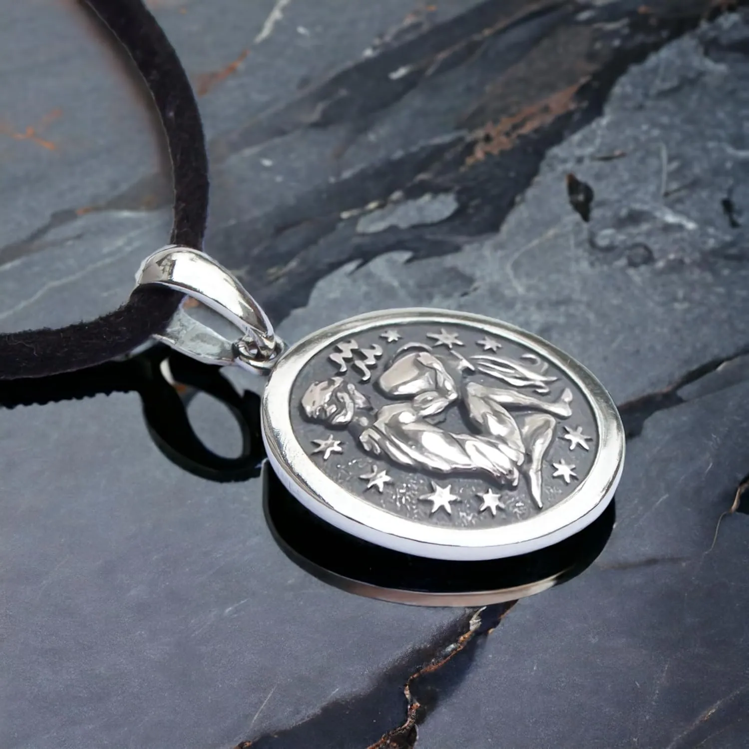 Zodiac Sign Pendant Necklace 925 Sterling Silver Horoscope Medallion Coin Disc Choker Charm Constellation Astrology Jewelry for Men Women