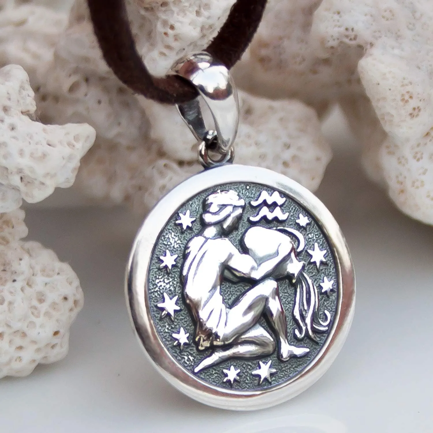 Zodiac Sign Pendant Necklace 925 Sterling Silver Horoscope Medallion Coin Disc Choker Charm Constellation Astrology Jewelry for Men Women