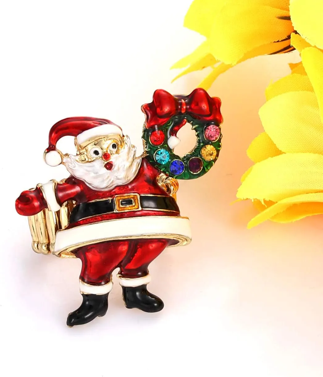 ZOLEAROPY Christmas Ring Handmade Xmas Tree Santa Claus Berry Fern Mistletoe Elastic Stretch Rings Holiday Rhinestone Ring Jewelry