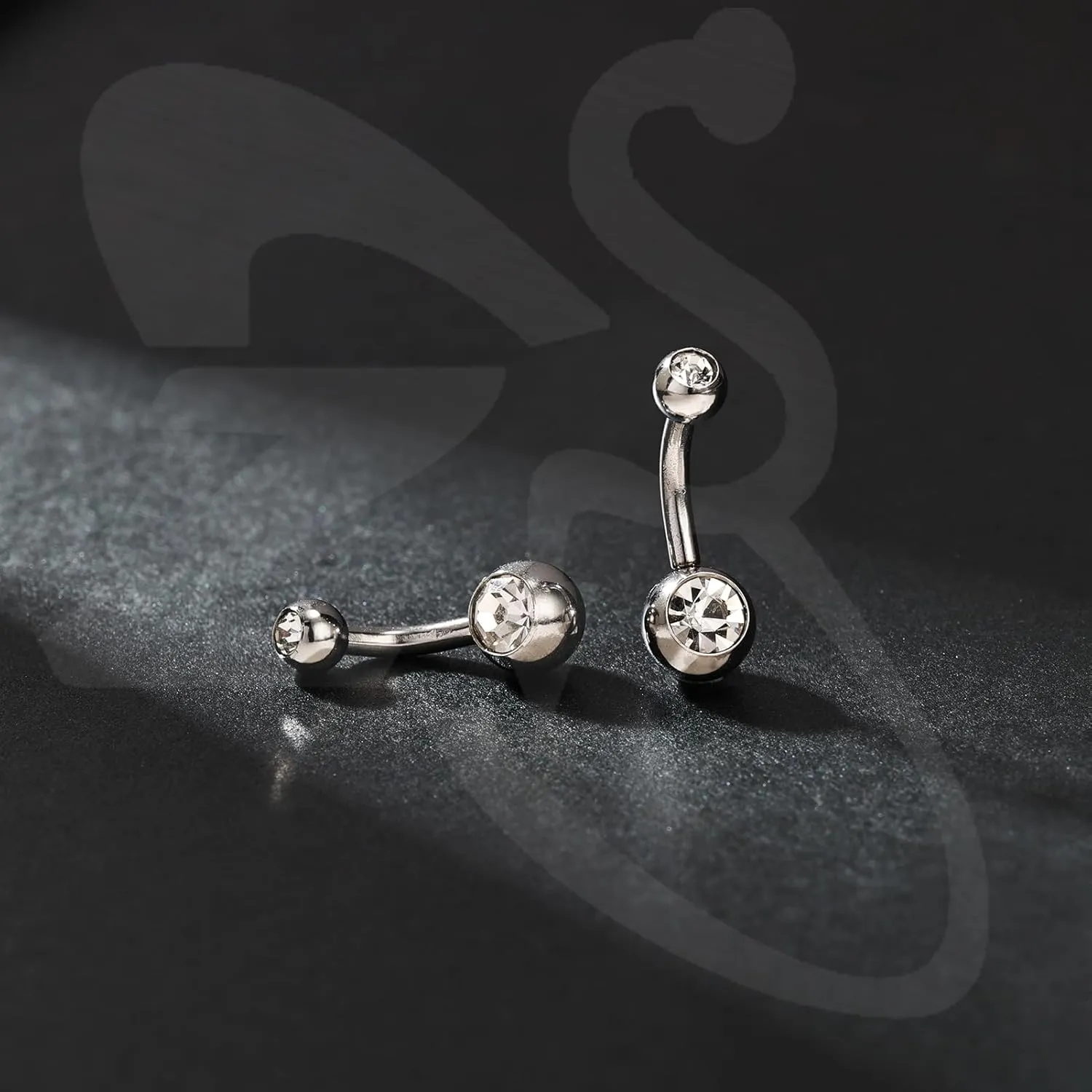 ZS 4pcs Cubic Zircon Belly Button Ring, 14G Stainless Steel Belly Ring, Long Bar Navel Barbell Stud, Navel Piercing Jewelry for Women