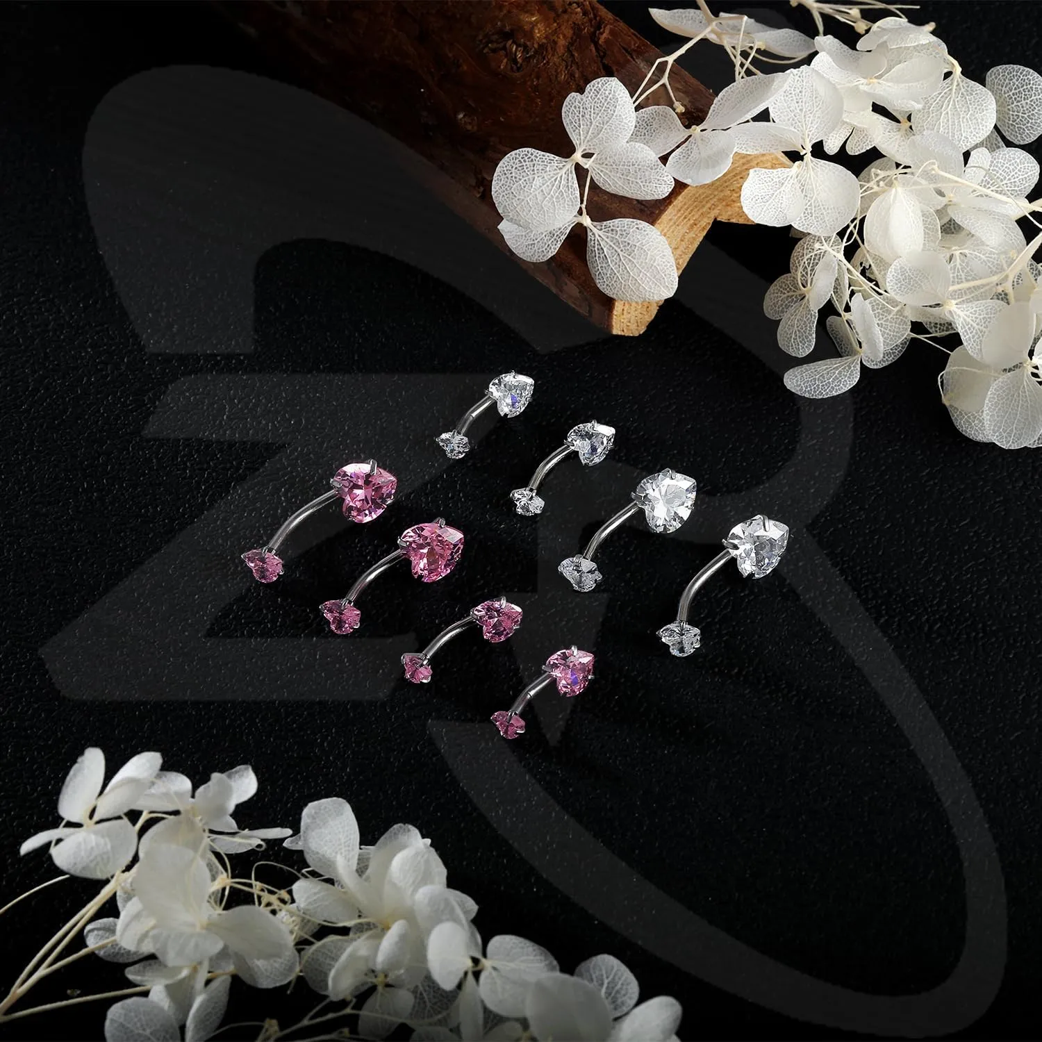 ZS 4pcs Cubic Zircon Belly Button Ring, 14G Stainless Steel Belly Ring, Long Bar Navel Barbell Stud, Navel Piercing Jewelry for Women