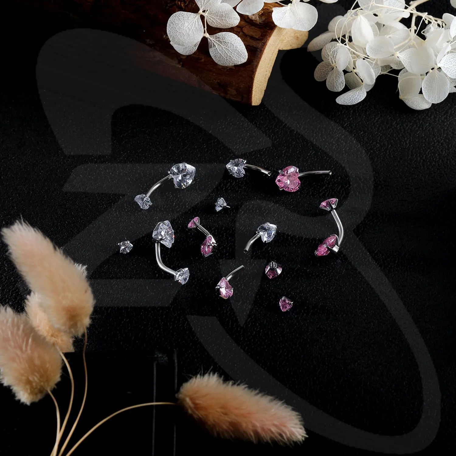 ZS 4pcs Cubic Zircon Belly Button Ring, 14G Stainless Steel Belly Ring, Long Bar Navel Barbell Stud, Navel Piercing Jewelry for Women