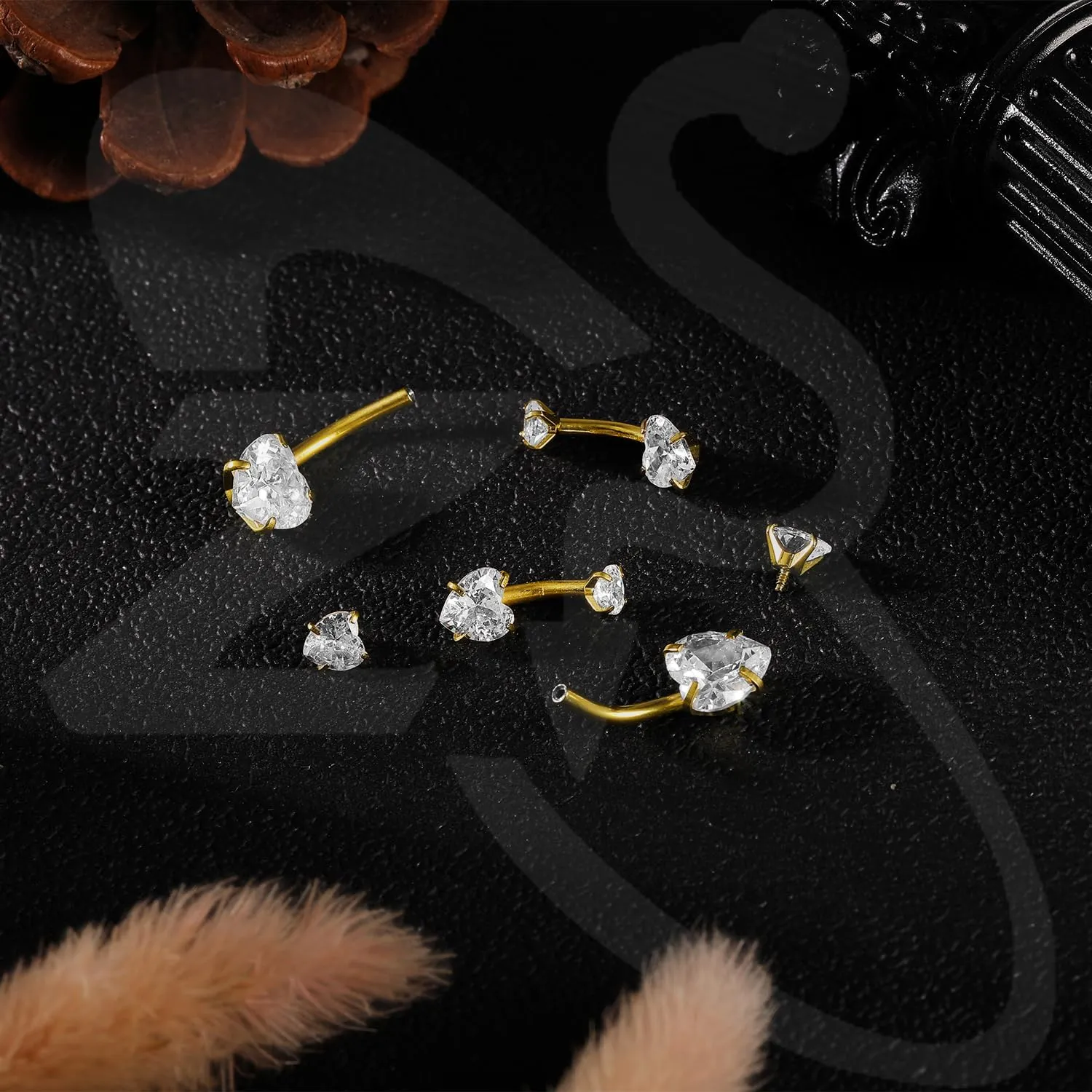 ZS 4pcs Cubic Zircon Belly Button Ring, 14G Stainless Steel Belly Ring, Long Bar Navel Barbell Stud, Navel Piercing Jewelry for Women