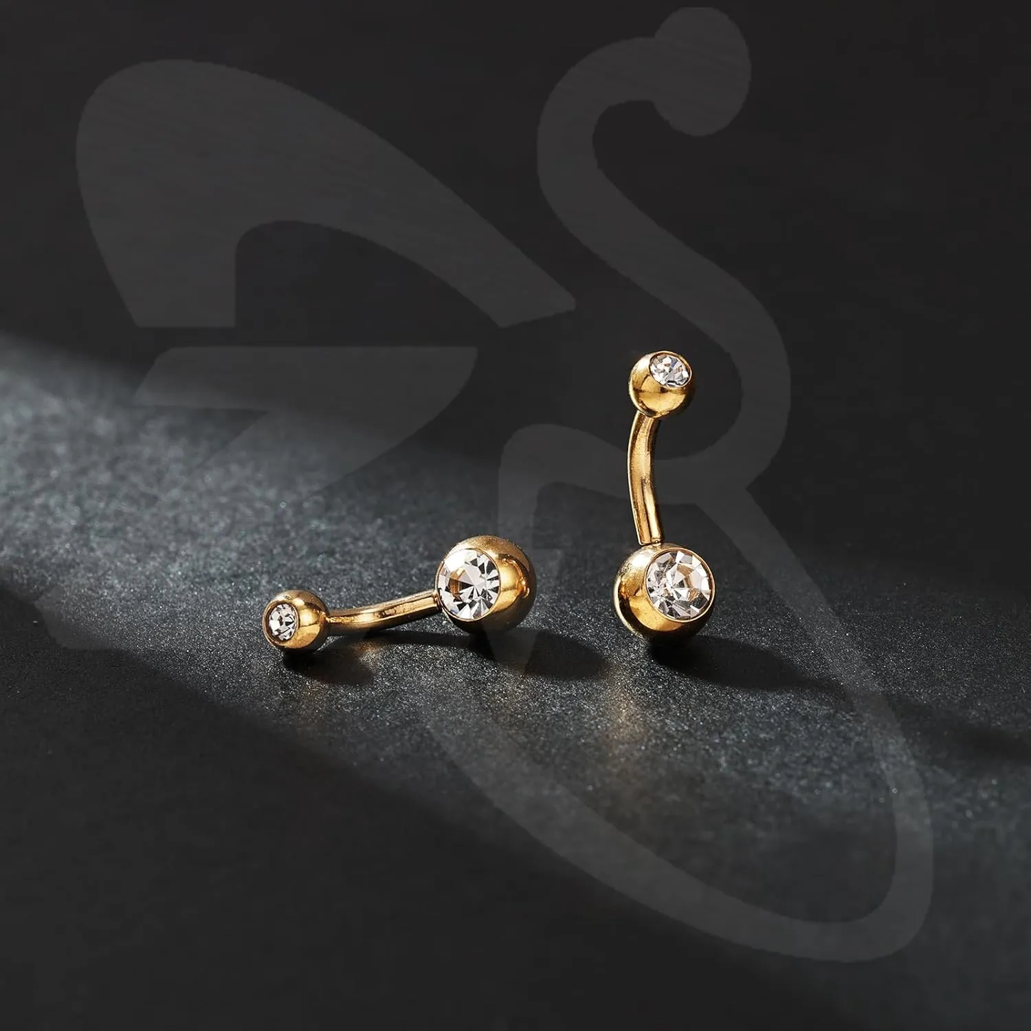 ZS 4pcs Cubic Zircon Belly Button Ring, 14G Stainless Steel Belly Ring, Long Bar Navel Barbell Stud, Navel Piercing Jewelry for Women