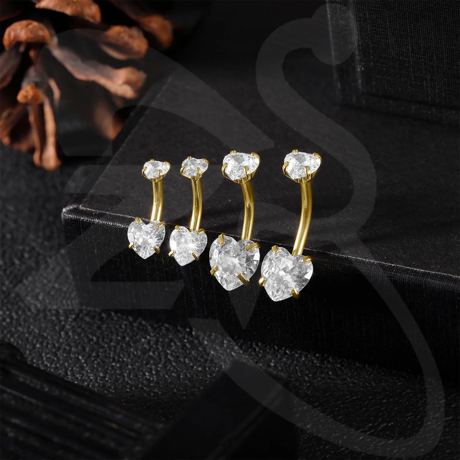 ZS 4pcs Cubic Zircon Belly Button Ring, 14G Stainless Steel Belly Ring, Long Bar Navel Barbell Stud, Navel Piercing Jewelry for Women