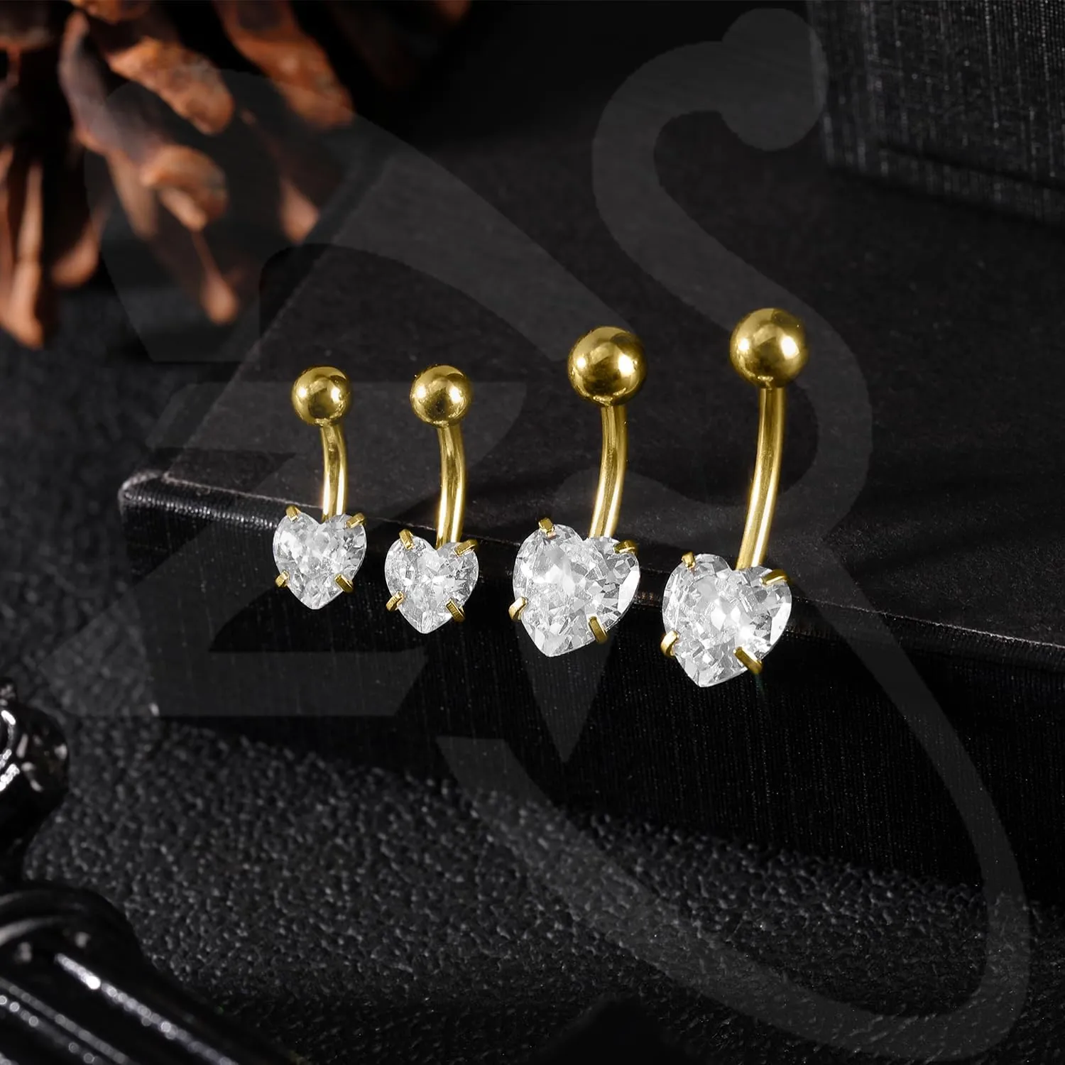 ZS 4Pcs Long Bar Belly Button Ring, Stainless Steel Belly Ring Navel Ring with Top Ball, 14G Cubic Zircon Navel Barbell Stud Navel Piercing Jewelry for Women Men