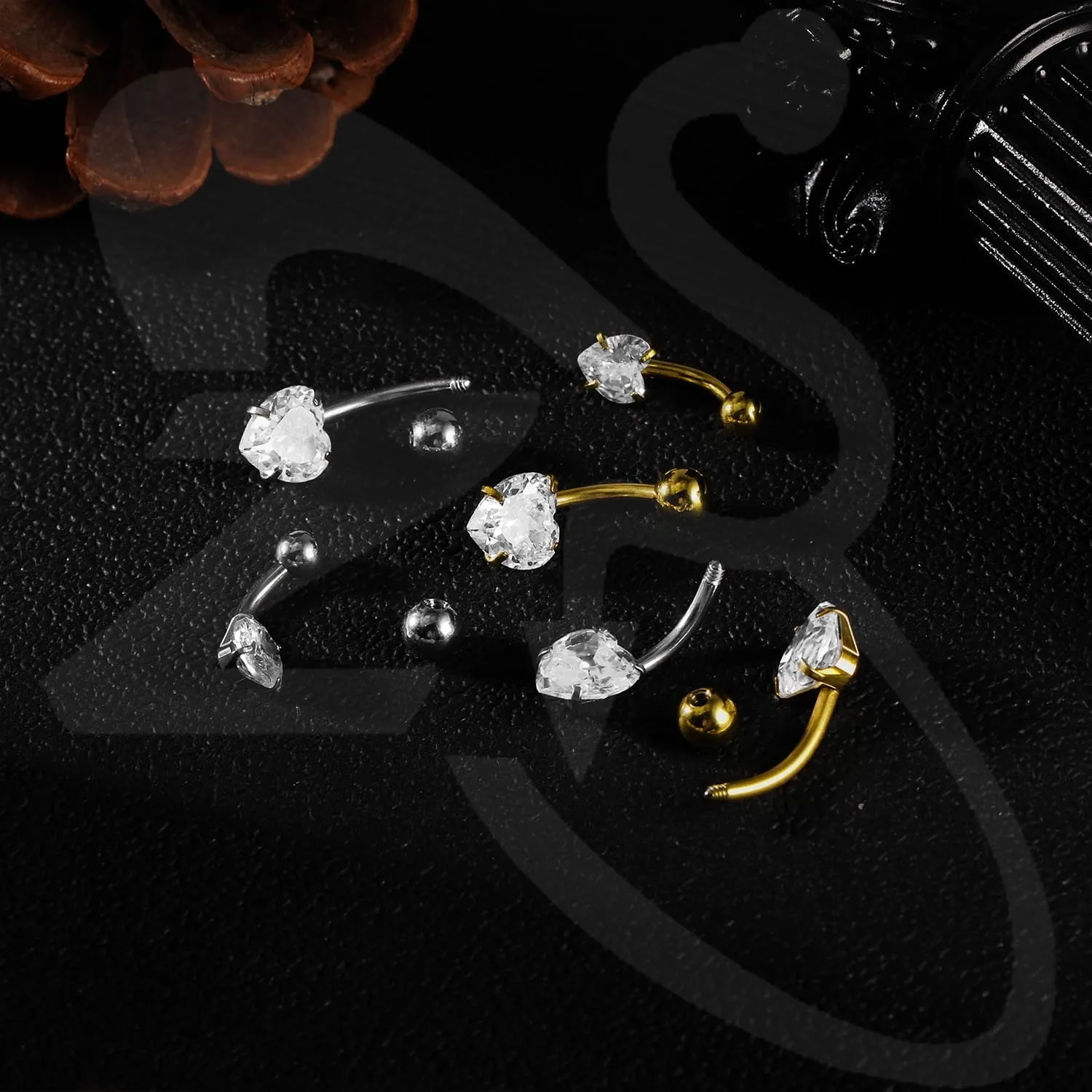 ZS 4Pcs Long Bar Belly Button Ring, Stainless Steel Belly Ring Navel Ring with Top Ball, 14G Cubic Zircon Navel Barbell Stud Navel Piercing Jewelry for Women Men