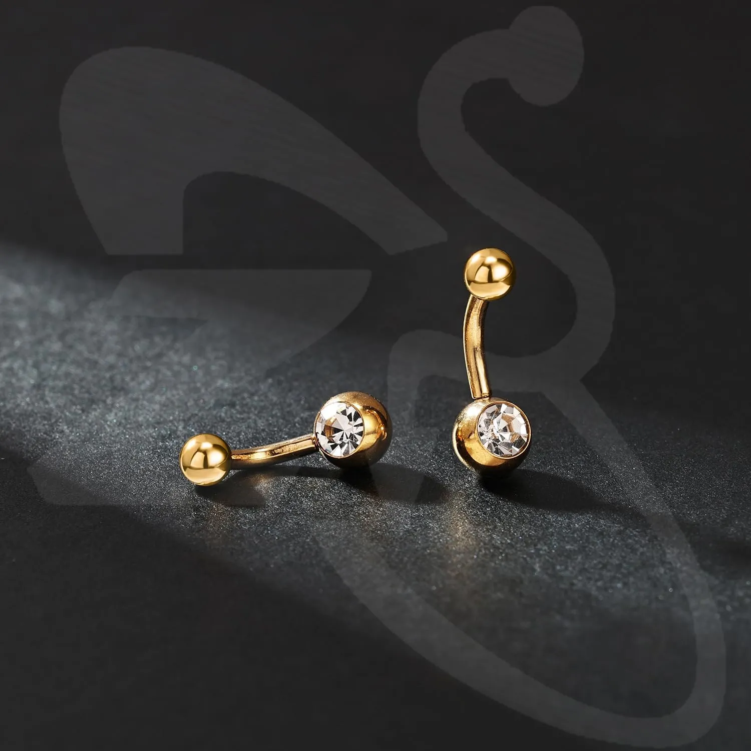 ZS 4Pcs Long Bar Belly Button Ring, Stainless Steel Belly Ring Navel Ring with Top Ball, 14G Cubic Zircon Navel Barbell Stud Navel Piercing Jewelry for Women Men